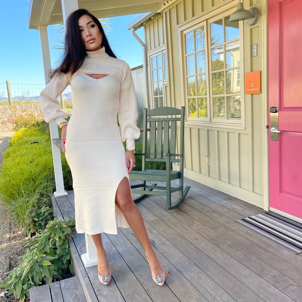 KENNY RIBBED MAXI DRESS WITH EXTRA POLENECK